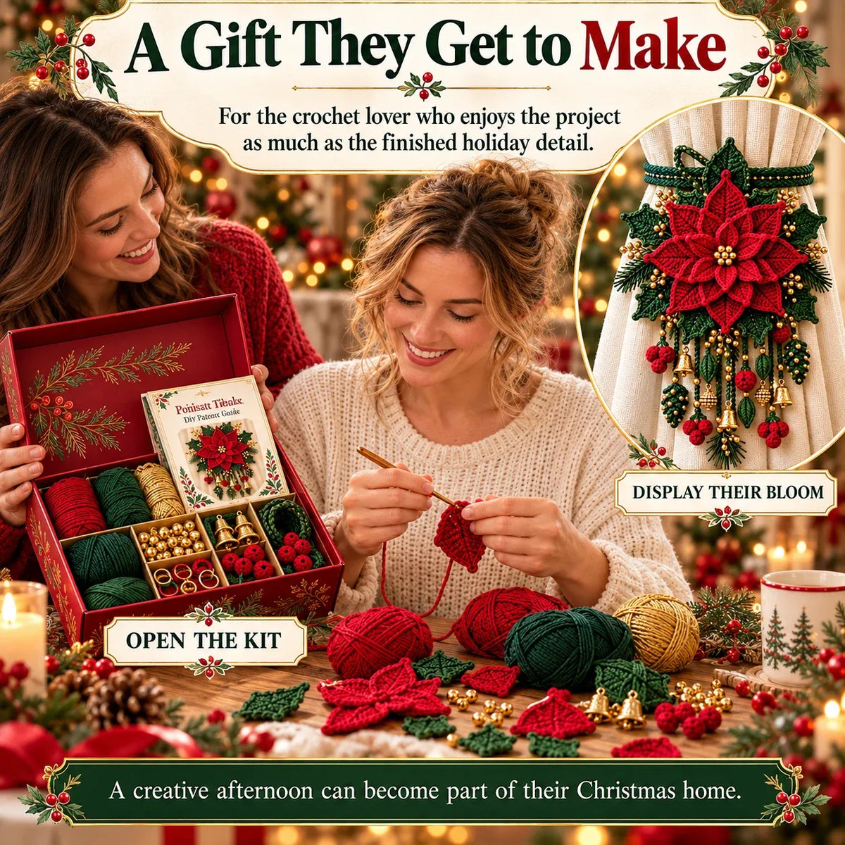 ⏳ Last Day 49% OFF – 🎄 Christmas Crochet Curtain Tieback DIY Kit | Beginner-Friendly Options, 8 Festive Designs 🧶