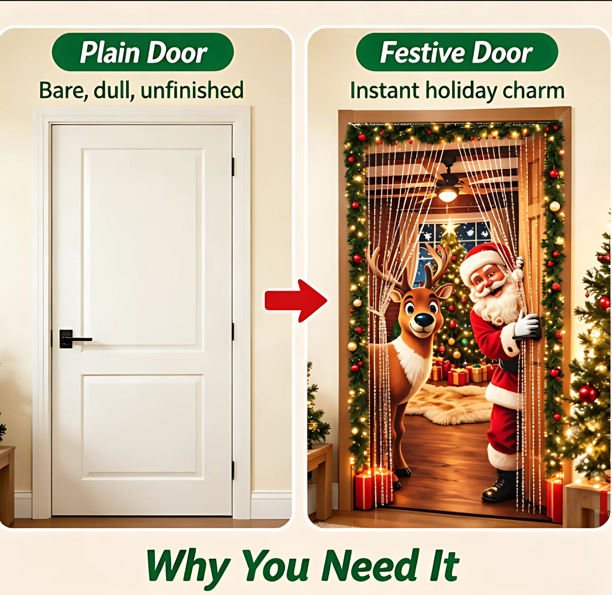 Christmas Santa Door Cover – Elastic Reusable Holiday Door Decoration