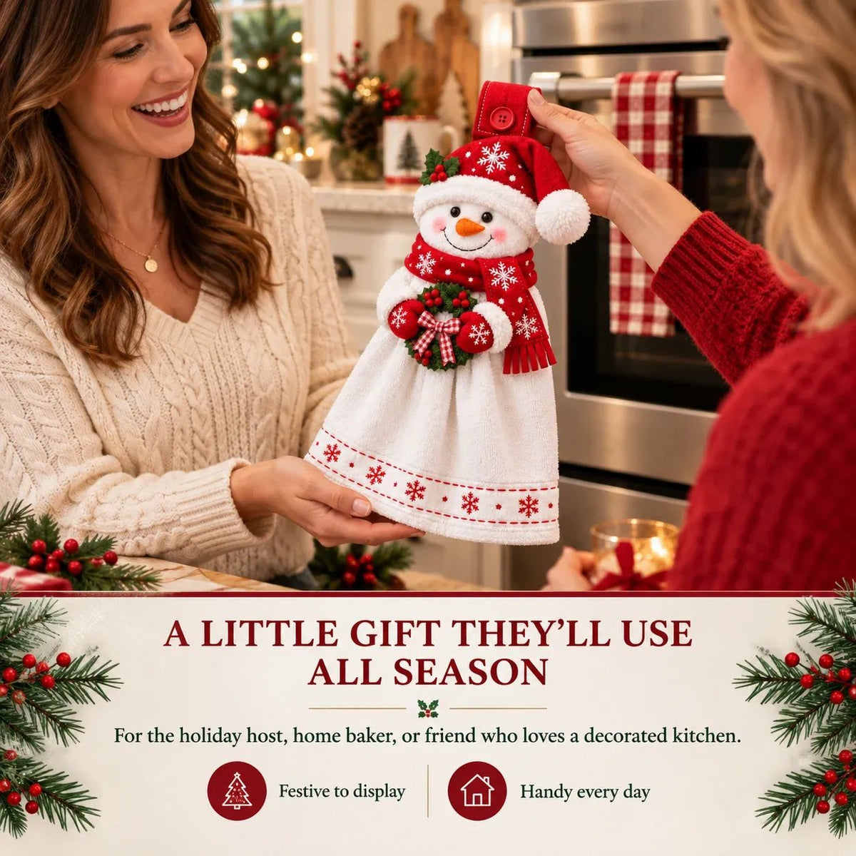 🔥 Last Day 49% OFF - 🎄Christmas Hanging Hand Towel | Button-On Loop Keeps It Within Reach⛄️