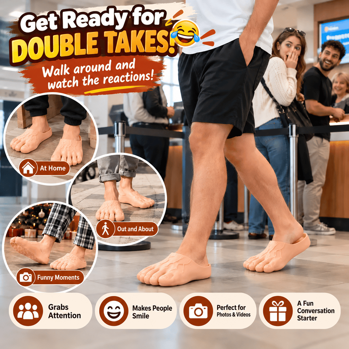 ✨🏆Early Holiday Sale 49% OFF😂 Realistic Barefoot Slippers – Funny Giant Toe Slides, Hilarious Prank Gift 👣
