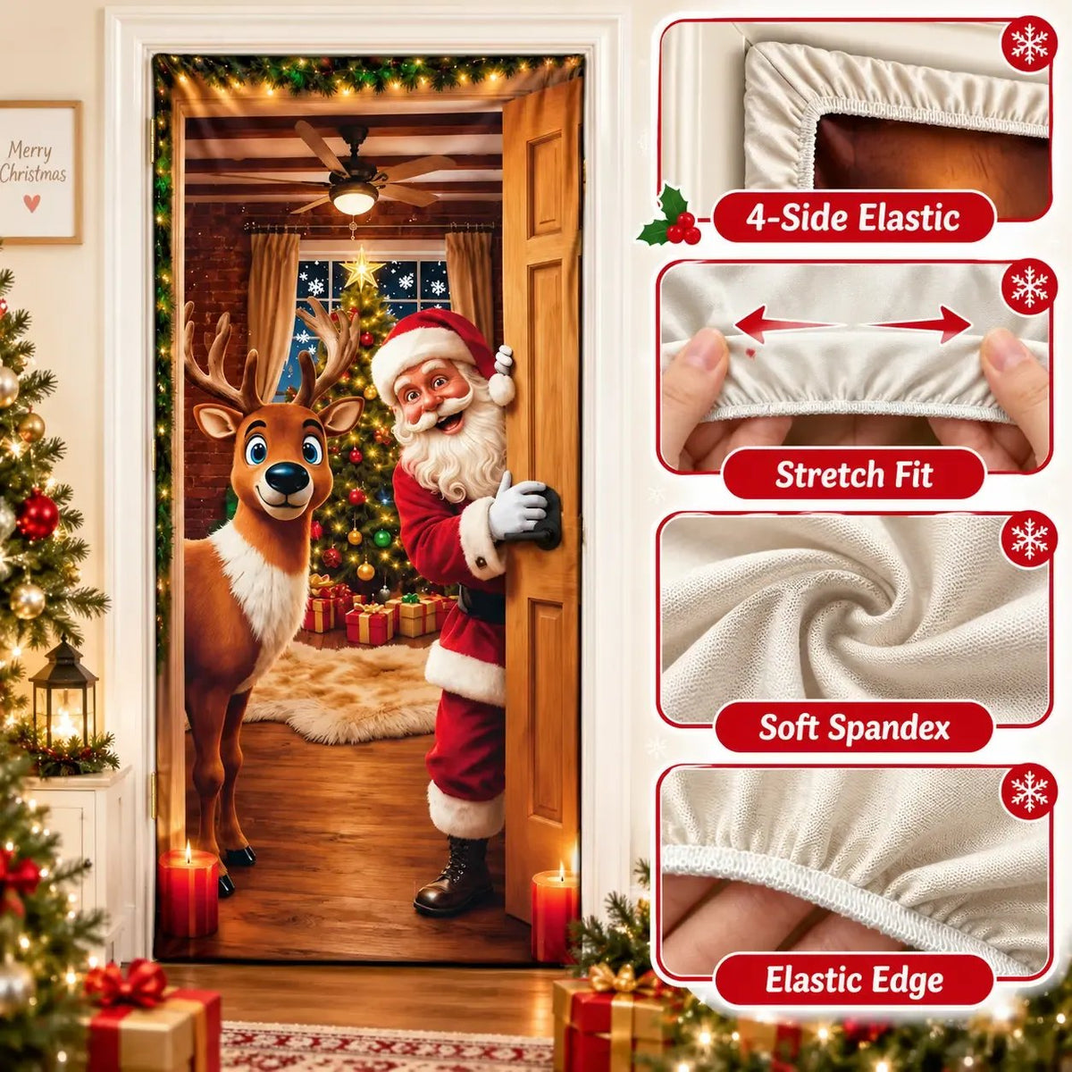 Christmas Santa Door Cover – Elastic Reusable Holiday Door Decoration