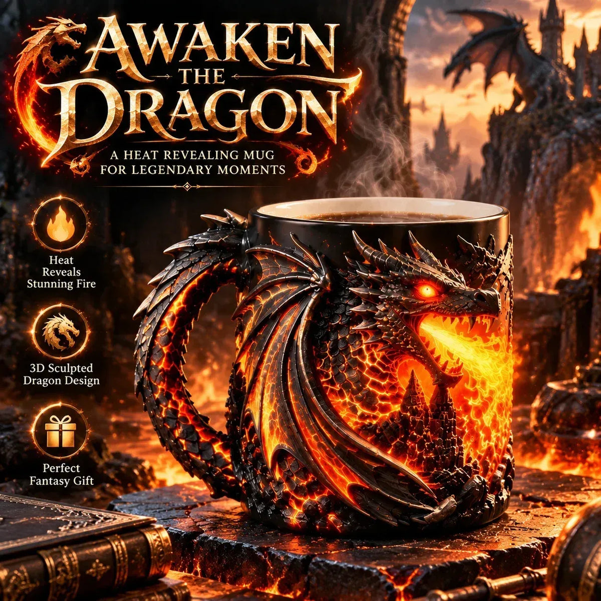 🔥 Last Day 49% OFF - 🐉 Dragonfire 3D Heat-Reveal Magic Mug | Add a Hot Drink. Awaken the Dragon.🔥