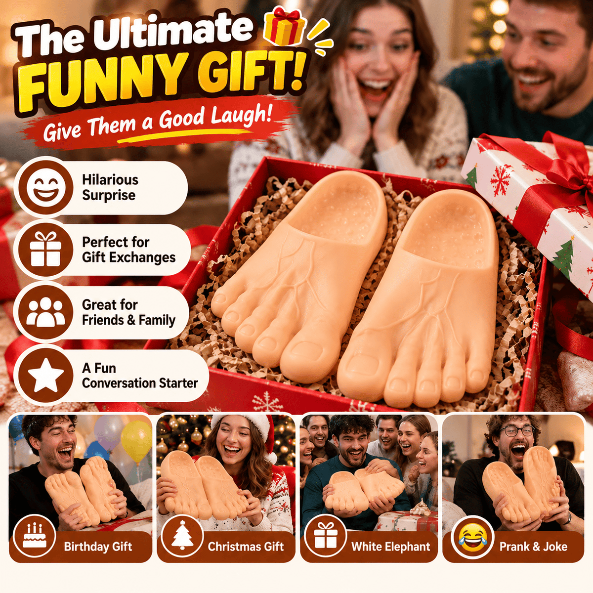 ✨🏆Early Holiday Sale 49% OFF😂 Realistic Barefoot Slippers – Funny Giant Toe Slides, Hilarious Prank Gift 👣