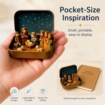 (🎁Last Day 49% OFF)✝️Mini Nativity Scene Keepsake Tin — Pocket-Sized Christmas Holy Family Set