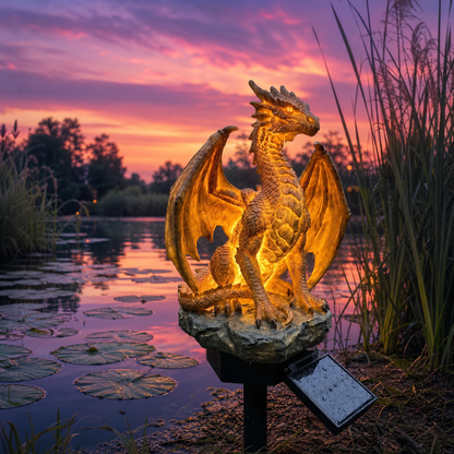 🎁Last Day 49% OFF - 🌅Solar Dragon Garden Statue Light – Golden Ember Fantasy Outdoor Decor🐉