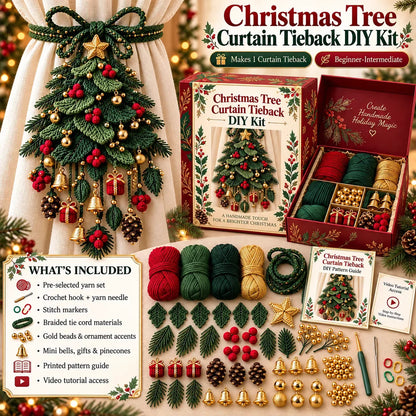 ⏳ Last Day 49% OFF – 🎄 Christmas Crochet Curtain Tieback DIY Kit | Beginner-Friendly Options, 8 Festive Designs 🧶