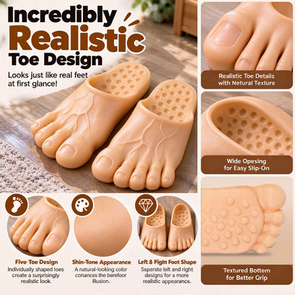 ✨🏆Early Holiday Sale 49% OFF😂 Realistic Barefoot Slippers – Funny Giant Toe Slides, Hilarious Prank Gift 👣