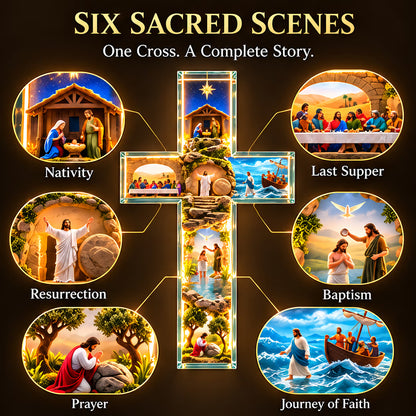 🔥Last Day 50% OFF🙏✝️ The Story of Jesus LED Cross Lamp ✨ 6 Biblical Scenes & Meaningful Christian Gift
