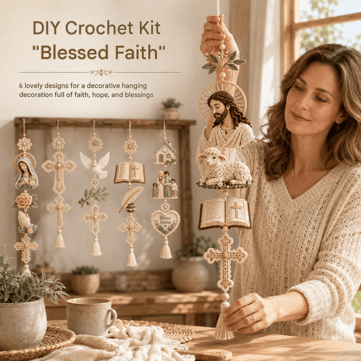 🎁Last Day 49% OFF - ✝️"Blessed Faith" DIY Crochet Kit – Hanging Decoration✨