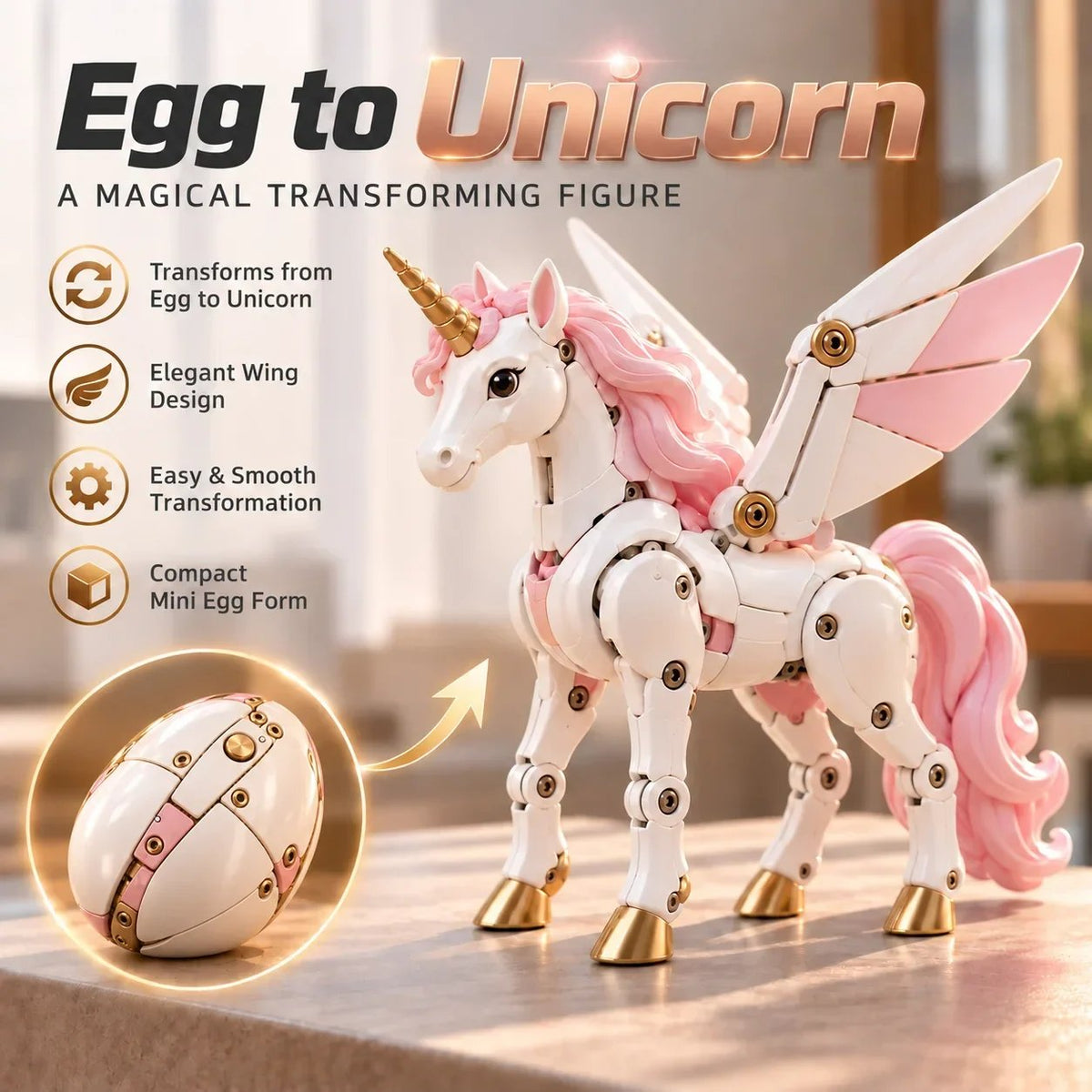 🎁Last Day 49% OFF - 🦄 2-in-1 Transformable Mechanical Unicorn Egg – Winged Fantasy Figure🥚