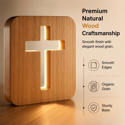 Wooden Hollow Cross LED Night Light