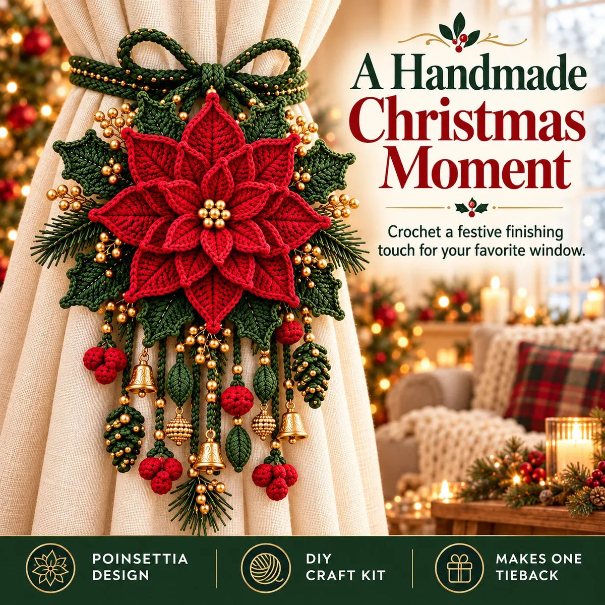 ⏳ Last Day 49% OFF – 🎄 Christmas Crochet Curtain Tieback DIY Kit | Beginner-Friendly Options, 8 Festive Designs 🧶