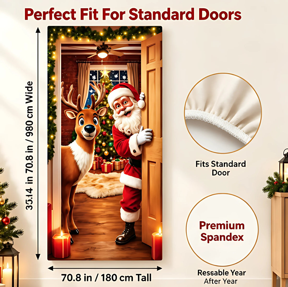 Christmas Santa Door Cover – Elastic Reusable Holiday Door Decoration