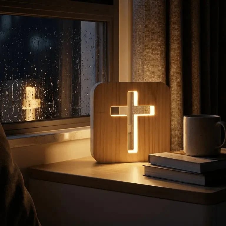Wooden Hollow Cross LED Night Light