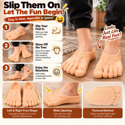 ✨🏆Early Holiday Sale 49% OFF😂 Realistic Barefoot Slippers – Funny Giant Toe Slides, Hilarious Prank Gift 👣