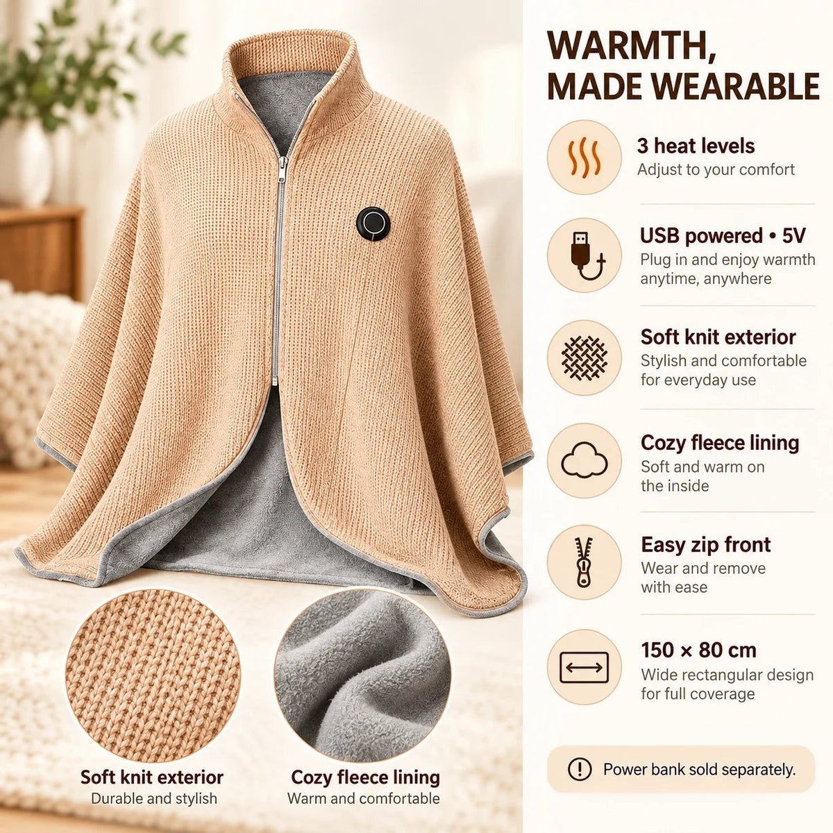 🔥Last Day 49% OFF —Wearable Heated Shawl 3 HeatLevels Portable Thermal Wrap