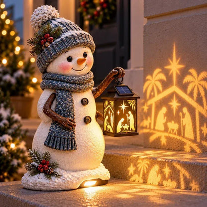 ⛄ Snowman Nativity GlowTM – Solar Christmas Step Light with Holy Family Projection