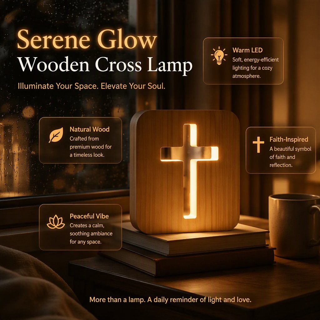 Wooden Hollow Cross LED Night Light