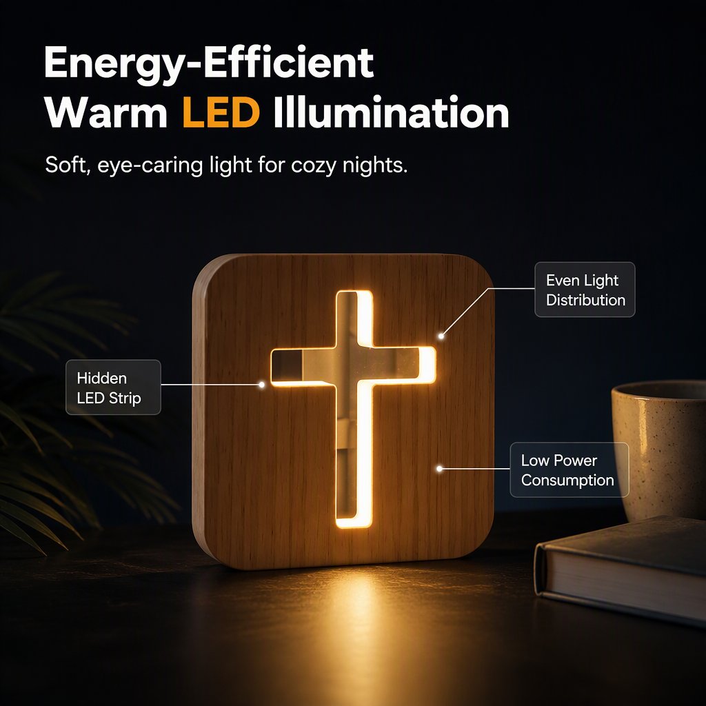 Wooden Hollow Cross LED Night Light