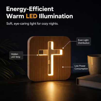 Wooden Hollow Cross LED Night Light